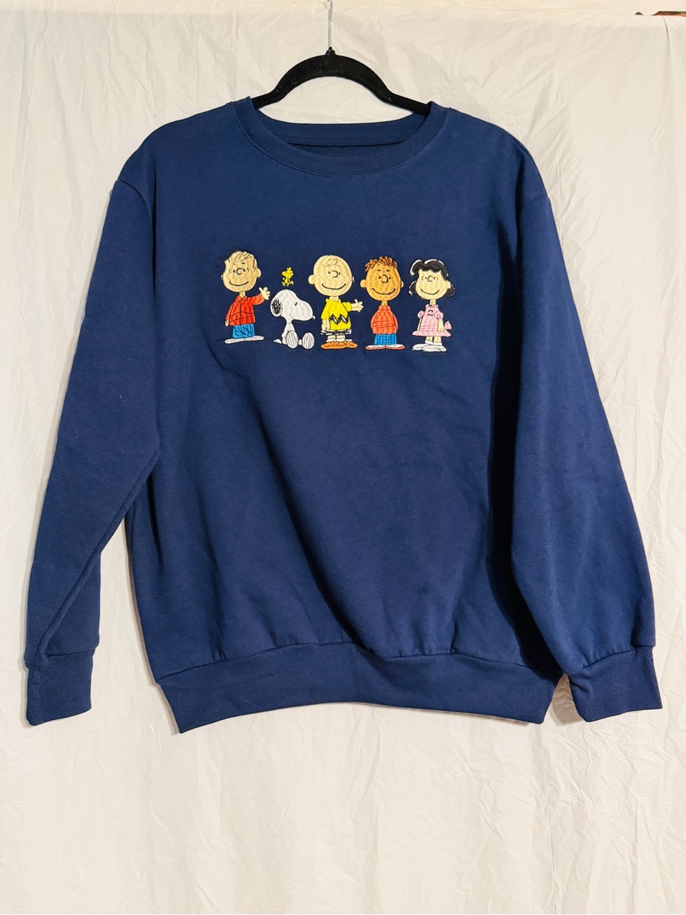 Peanuts Snoopy & Friends Sweatshirt Medium 8-10 Navy Embroidered Graphic